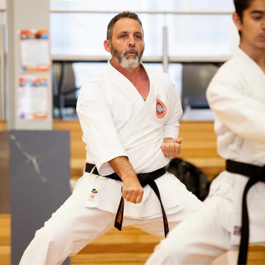 adult focused in karate stance